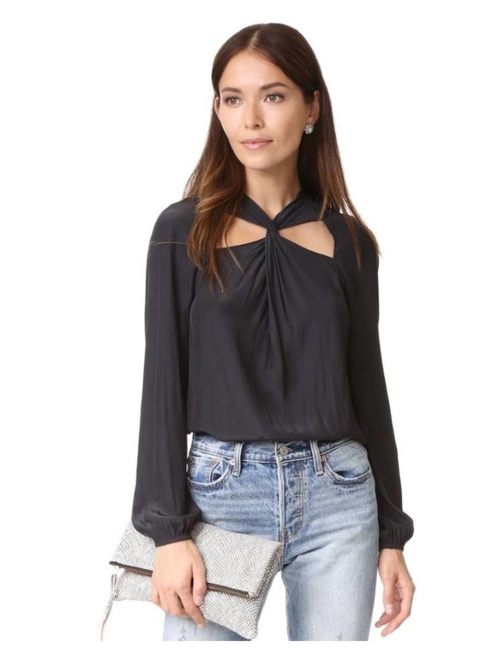 Ramy Brook Marina Twist-Front Top in Black Size M